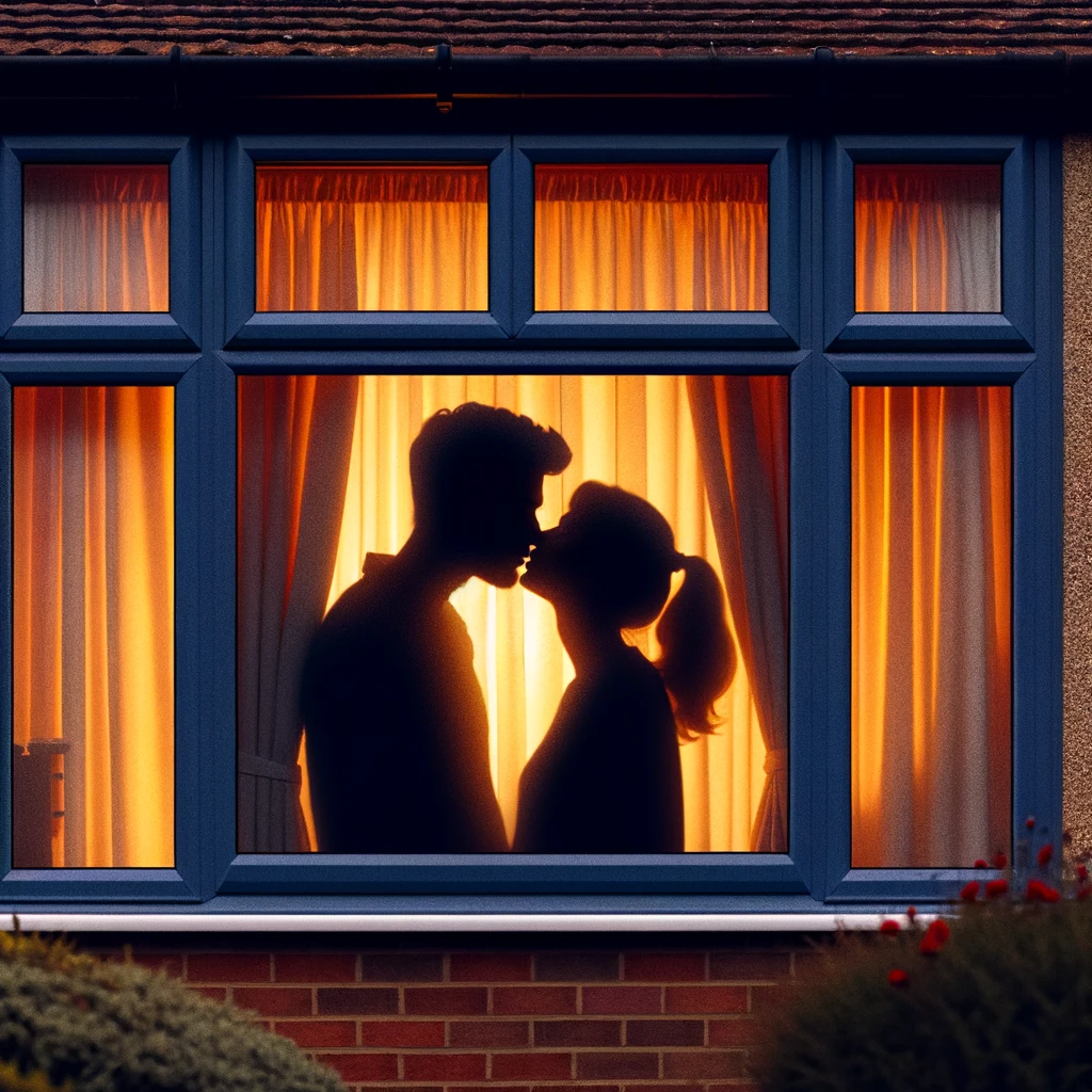 A silhouette of a man and woman kissing in a house. Private Investigator