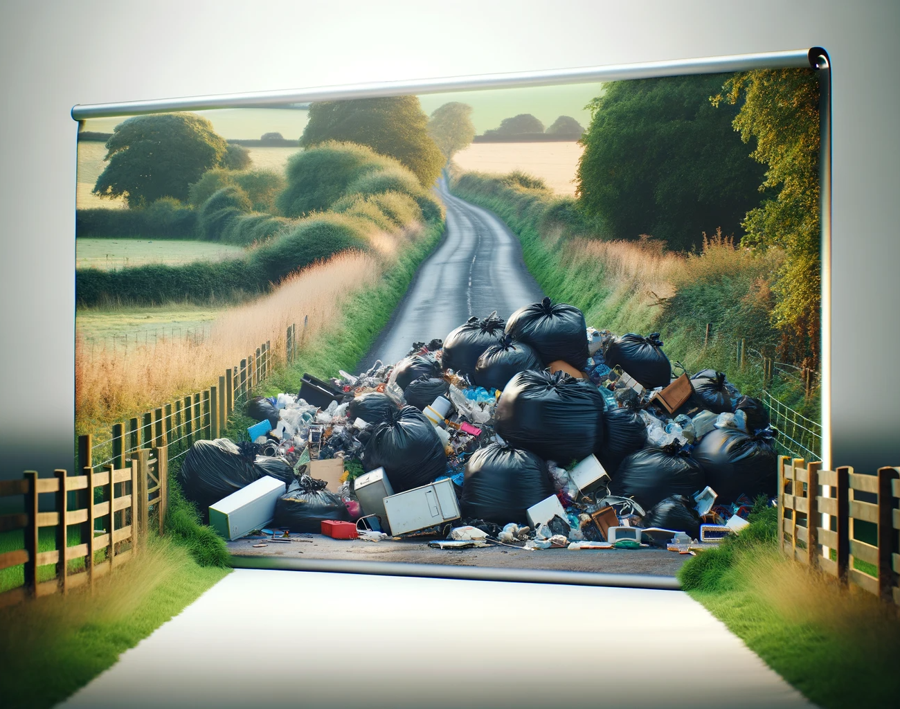 A pile of rubbish in a rural area, a result of fly-tipping. Private investigation Private Investigator.